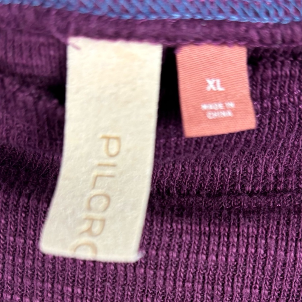 Pilcro Burgundy Plum Ruffled Bottom Sweater Long Sleeve Knit Blouse, XLarge - Picture 3 of 11